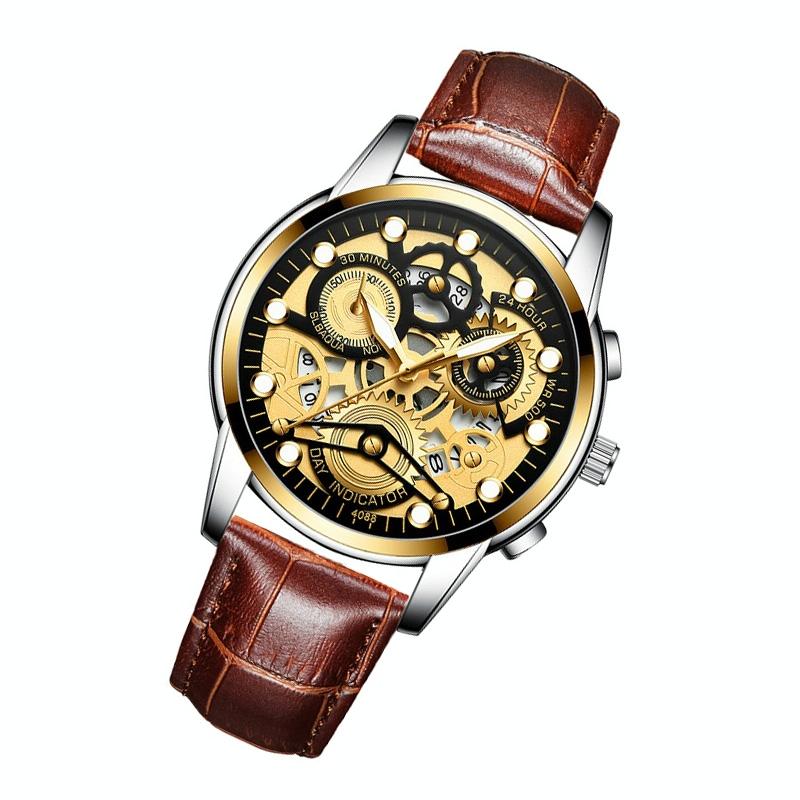 Waterproof Luminous Men Quartz Watch - Hollow Design - White Steel White Surface 11
