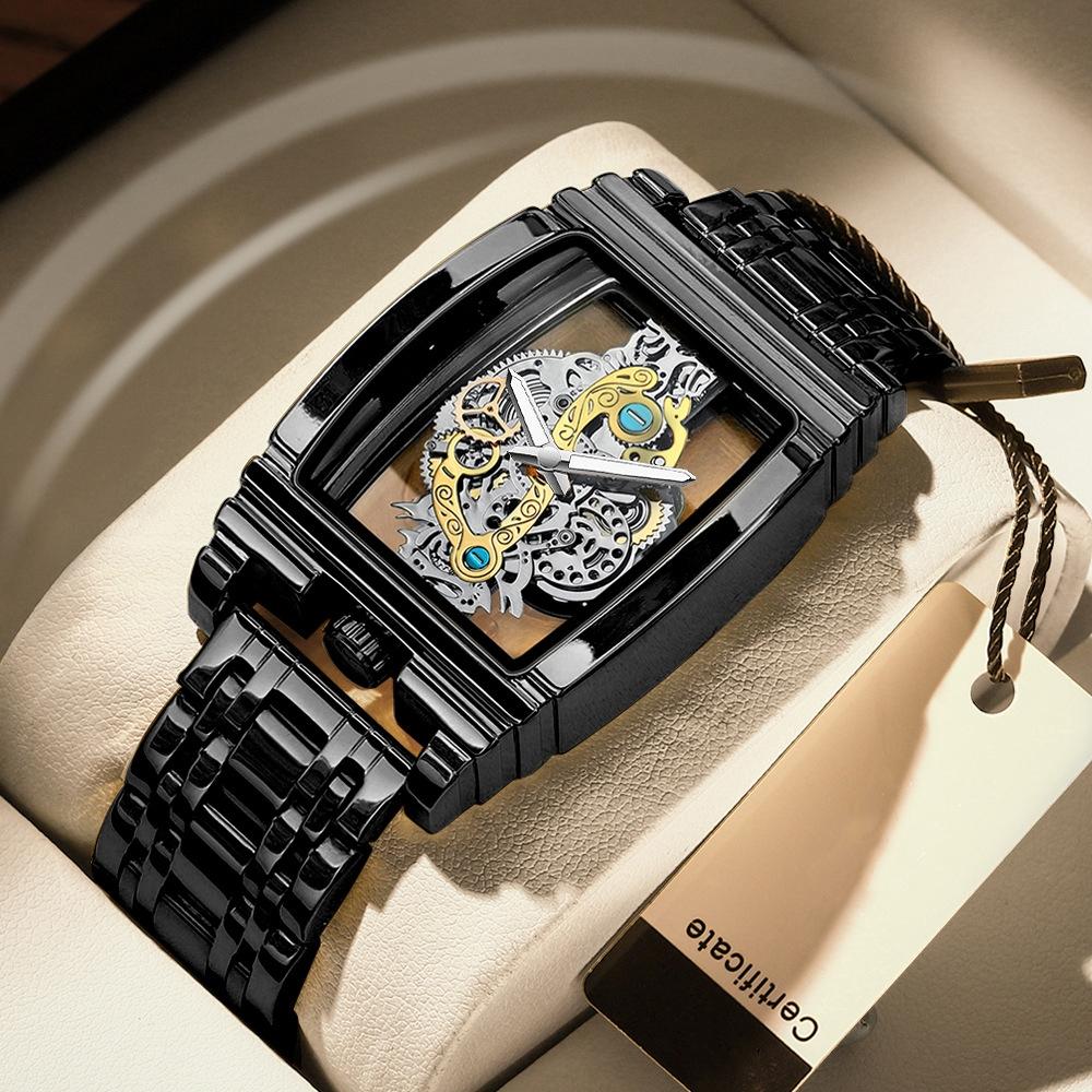 Waterproof Luminous Business Watch for Men - Gear Hollow Outdoor - Black Leather White Steel 11