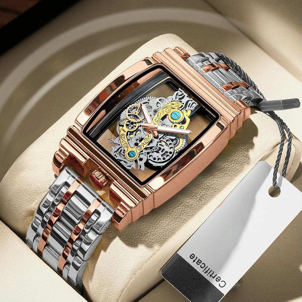 Waterproof Luminous Business Watch for Men - Gear Hollow Outdoor - Black Leather White Steel 14