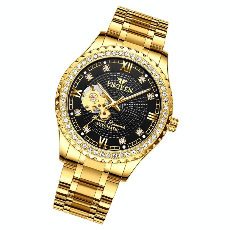 Gold Automatic Mechanical Watch with Diamond Accents for Men 3