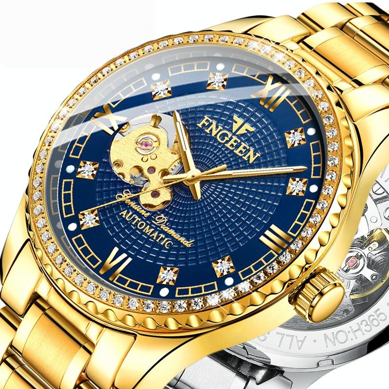 Gold Automatic Mechanical Watch with Diamond Accents for Men 4