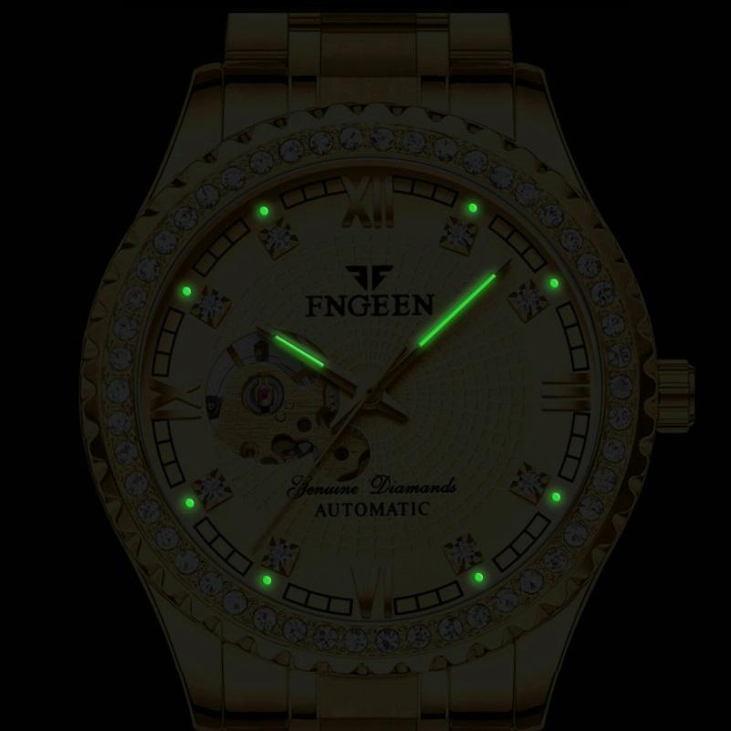 Gold Automatic Mechanical Watch with Diamond Accents for Men 6