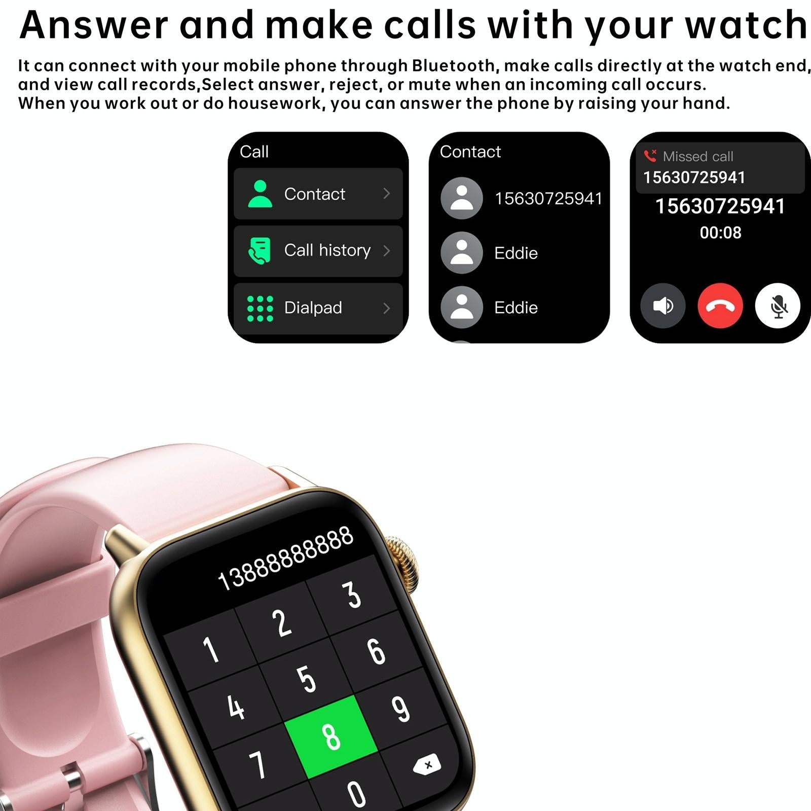 1.83 Inch Bt5.2 Smart Sport Watch Support Sleep / Heart Rate / Blood Oxygen / Temperature / Blood Pressure Health Monitor - Gold + Pink 9