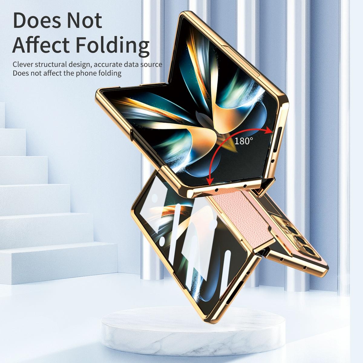 For Samsung Galaxy z Fold4 5G Full Coverage Phone Case with Hinge - Integrated Design - Gold + Black 11