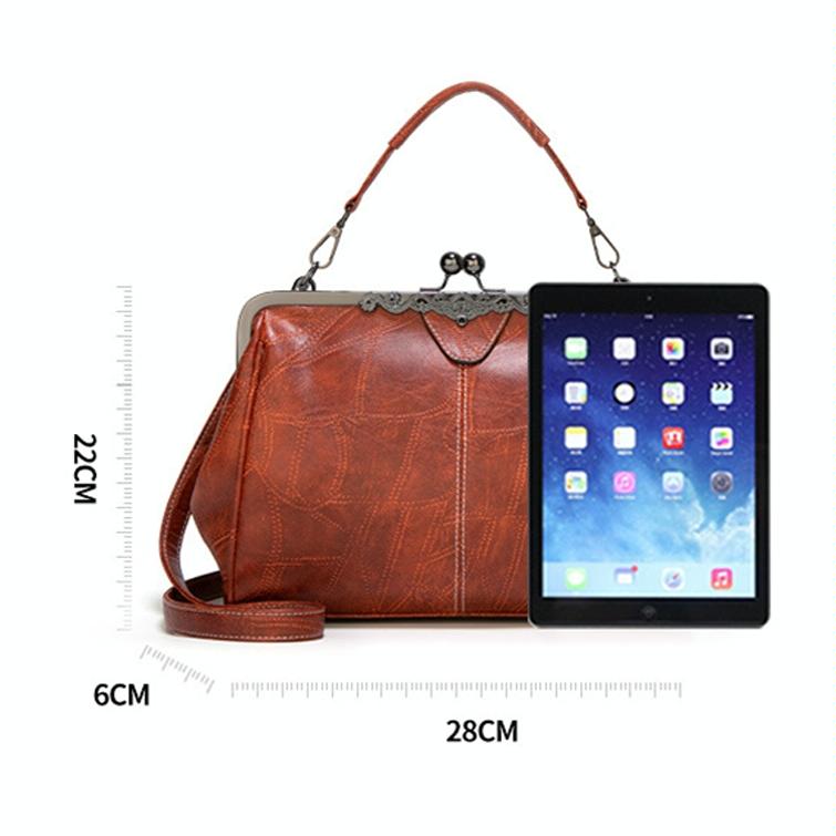 Adjustable Leather Crossbody Bag with Vintage Buckle - Apricot 4