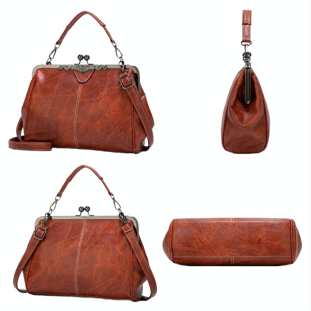 Adjustable Leather Crossbody Bag with Vintage Buckle - Apricot 5