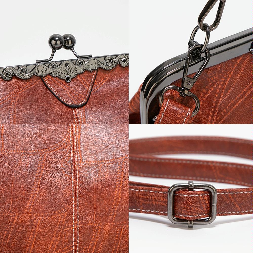 Adjustable Leather Crossbody Bag with Vintage Buckle - Apricot 7