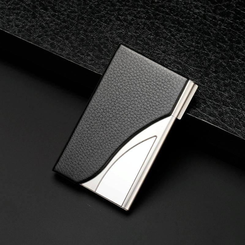 Stainless Steel Business Card Case Large Capacity - Litchi Black