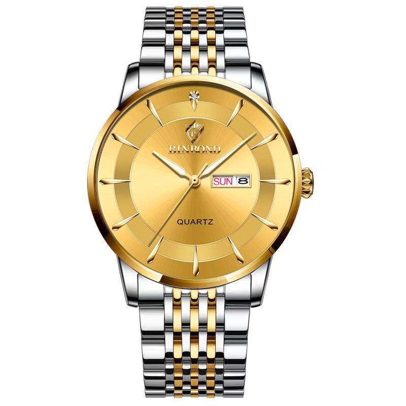 Waterproof Quartz Men Watch with Luminous Butterfly Buckle and Steel Belt - 30m - Inter-Gold-Gold