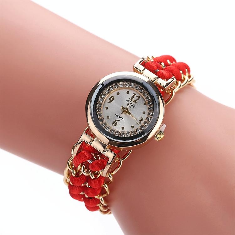 Quartz Wrist Watch with Knitting Rope Chain for Women - Pink