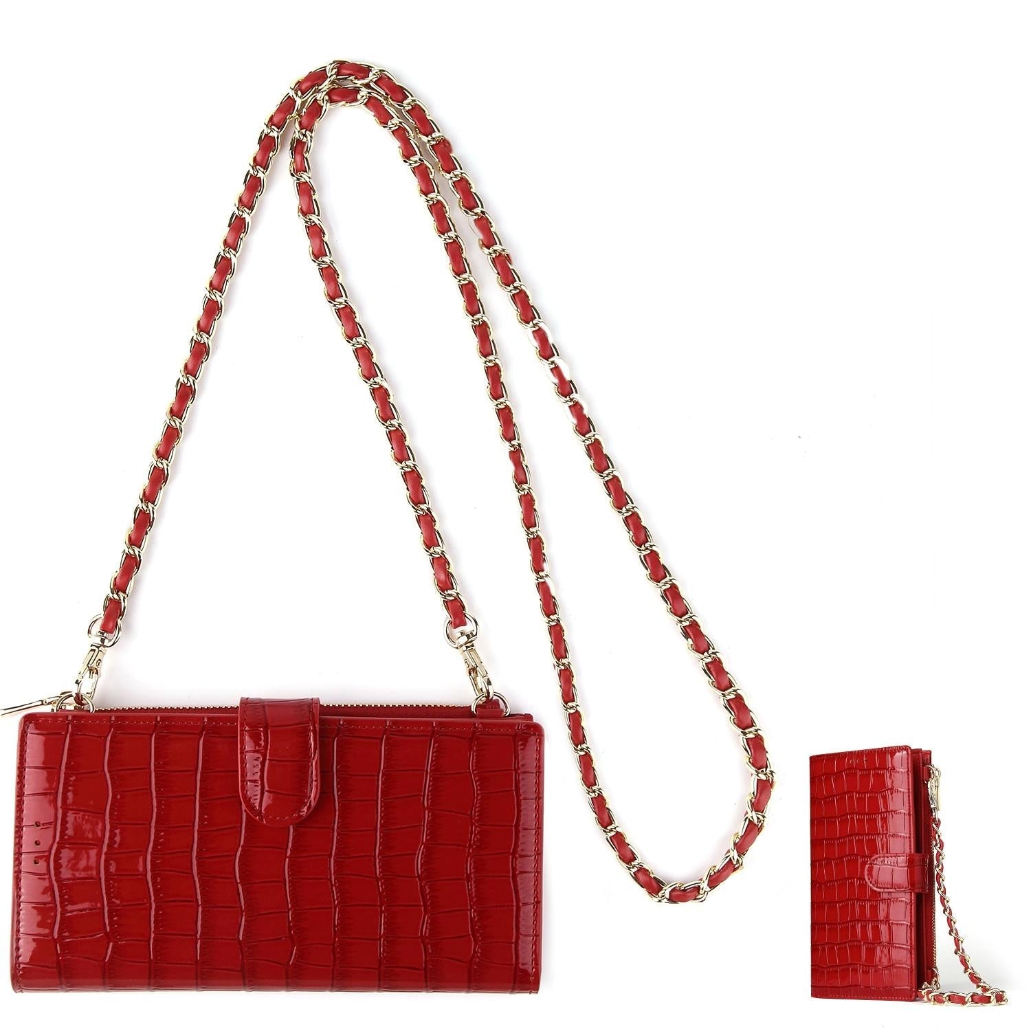 Convertible Crossbody Phone Purse With Chain - Red