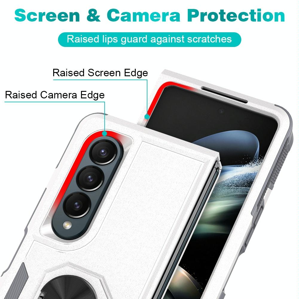 For Samsung Galaxy Z Fold4 5G Tpu Shockproof Case With Ring - 2 In 1 Design - Black 8