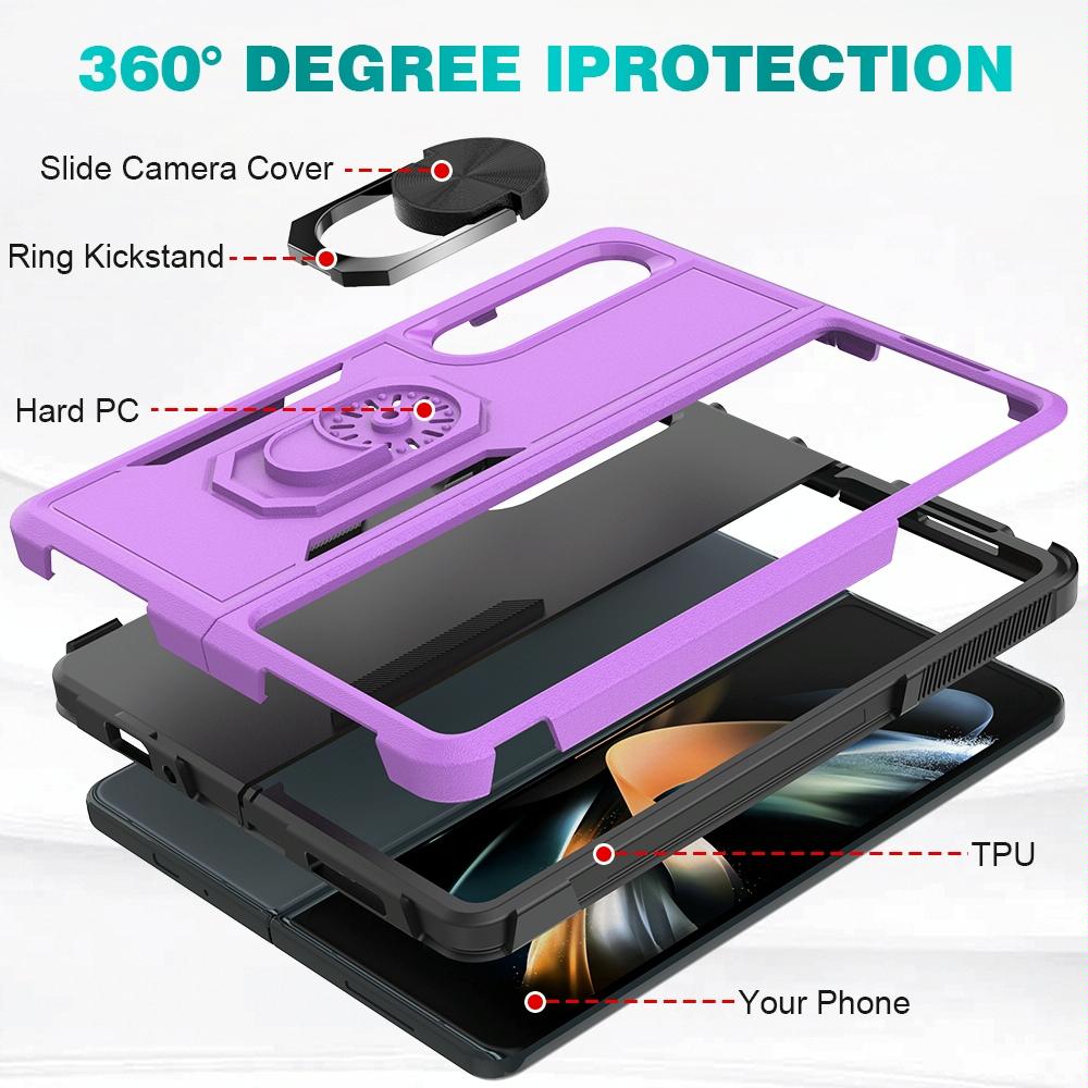 For Samsung Galaxy Z Fold4 5G Tpu Shockproof Case With Ring - 2 In 1 Design - Black 11