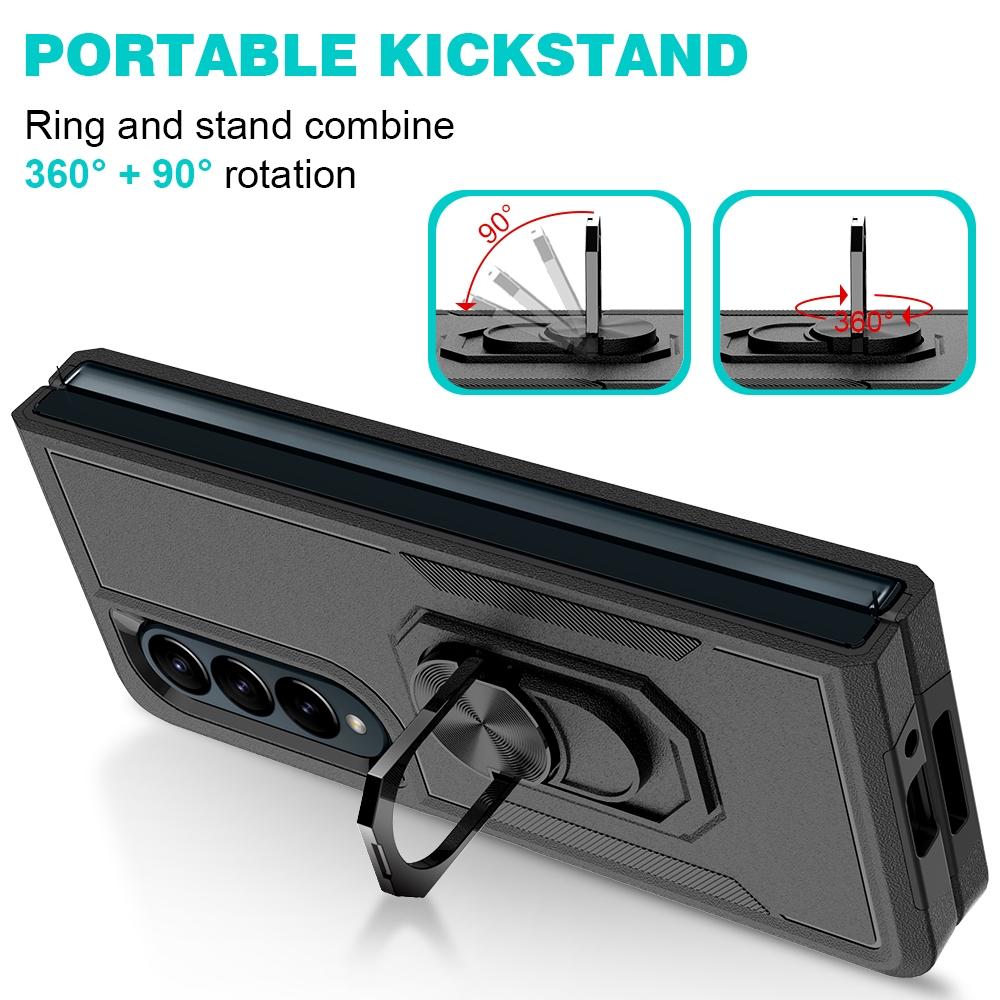 For Samsung Galaxy Z Fold4 5G Tpu Shockproof Case With Ring - 2 In 1 Design - Black 15