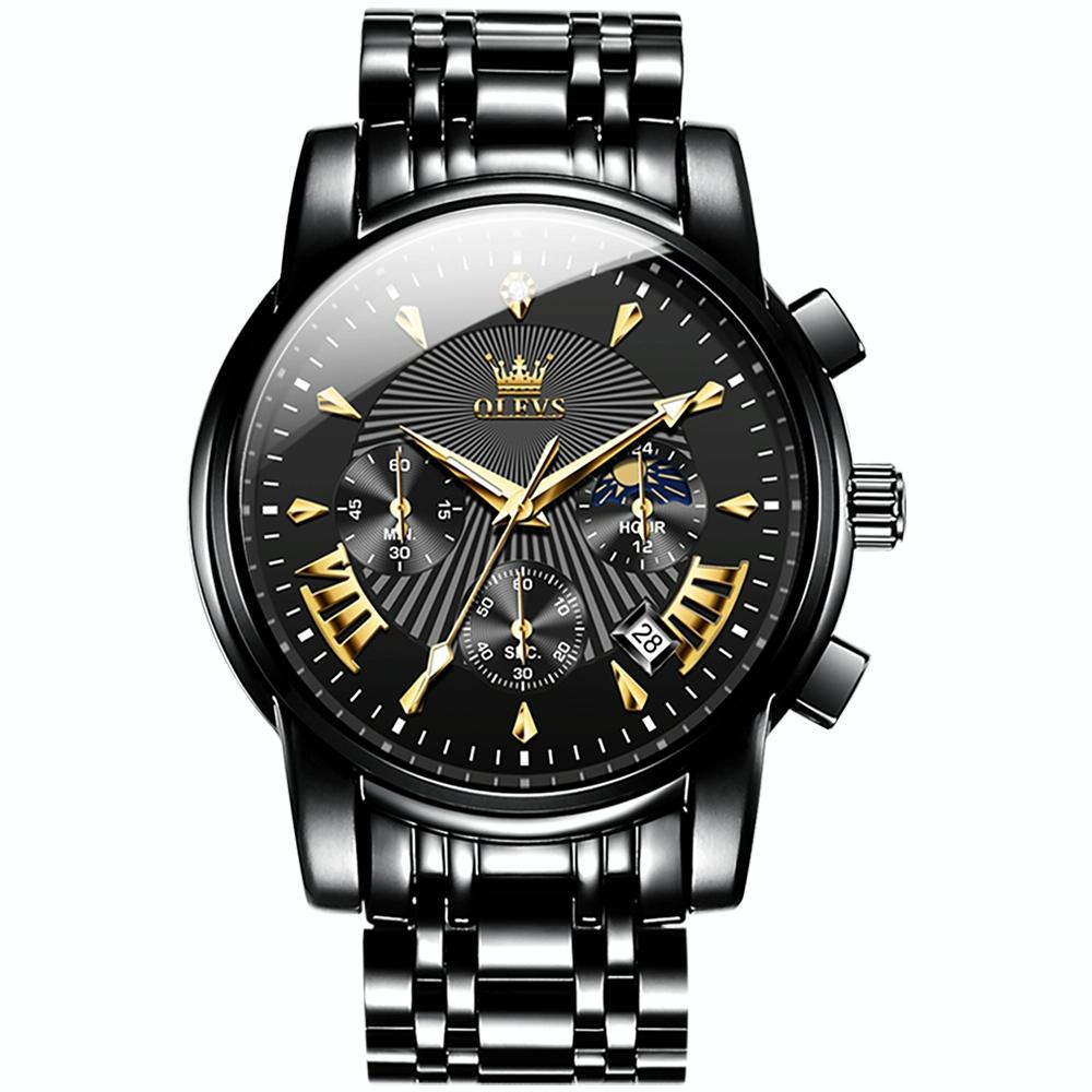Waterproof Men Quartz Watch - Multifunctional Business Design - Black