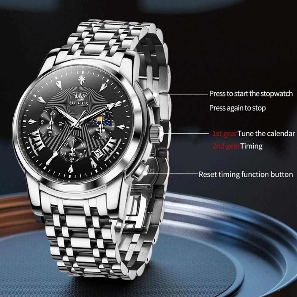 Waterproof Men Quartz Watch - Multifunctional Business Design - Black 5