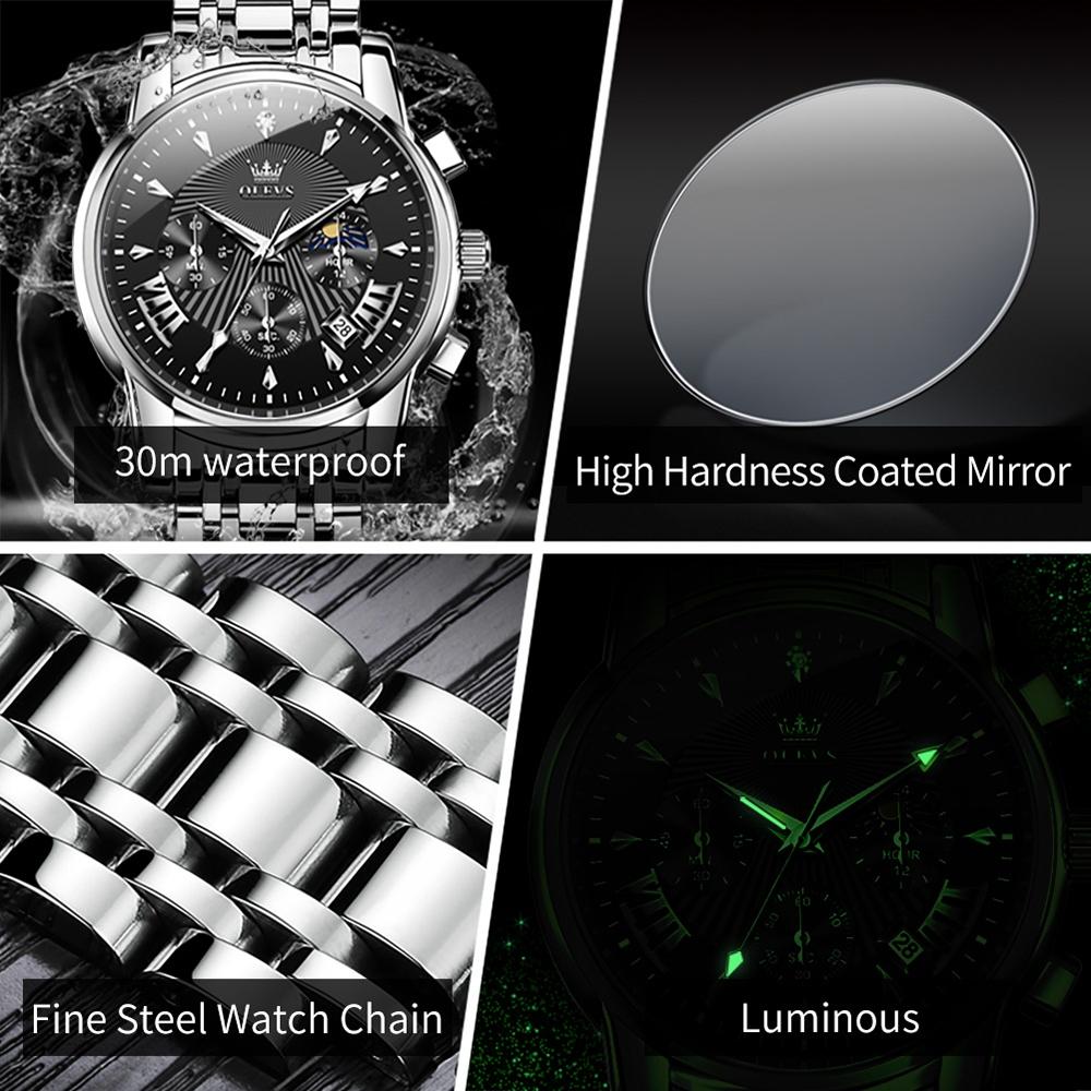 Waterproof Men Quartz Watch - Multifunctional Business Design - Black 7
