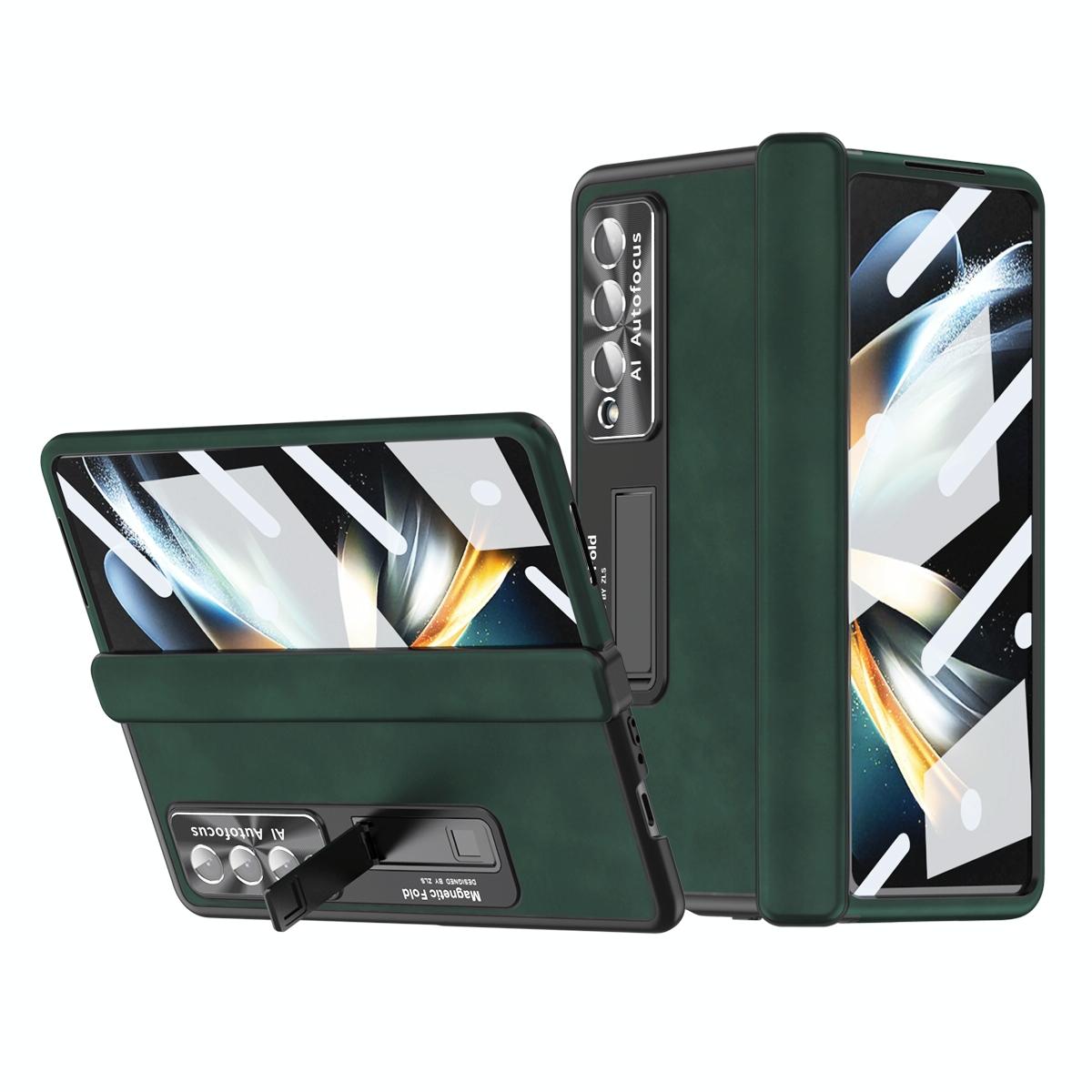 For Samsung Galaxy Z Fold4 5G Magnetic Phone Case - Napa Pattern - Green