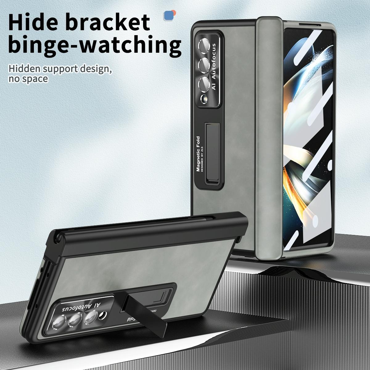 For Samsung Galaxy Z Fold4 5G Magnetic Phone Case - Napa Pattern - Green 12