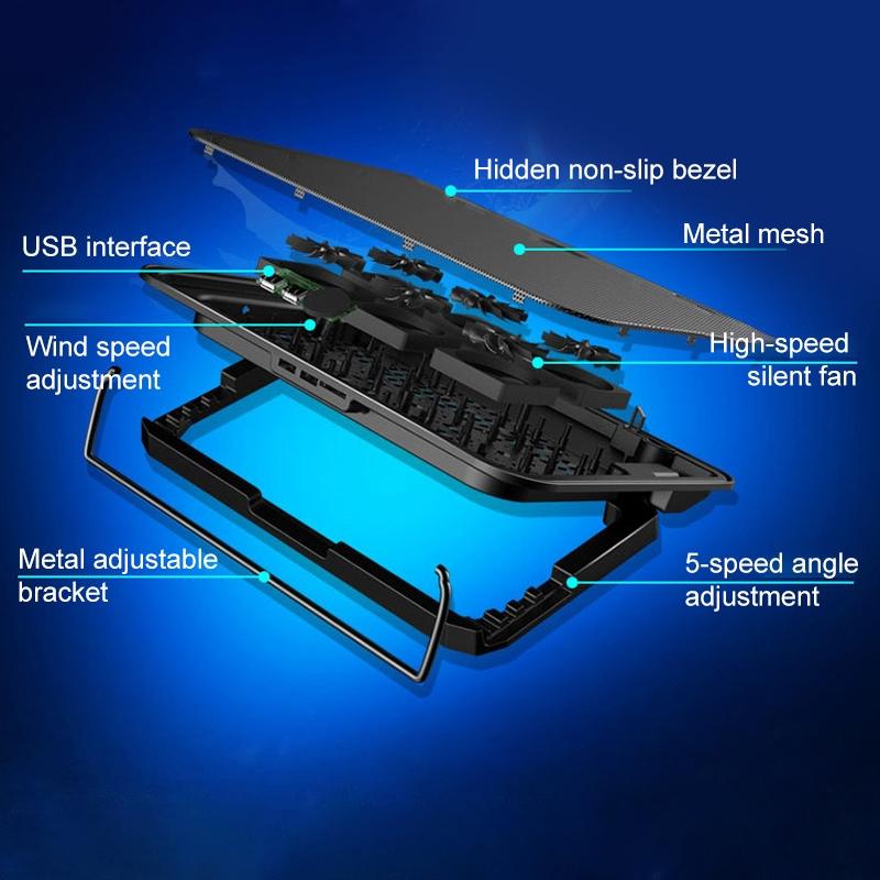 Silent Six-fan Cooling Holder for Notebook Computers - Black 5
