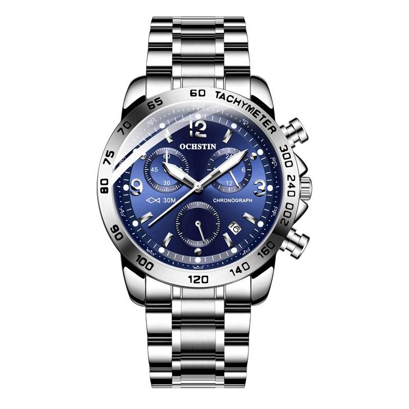 Waterproof Luminous Men Watch with Steel Strap - Silver Blue