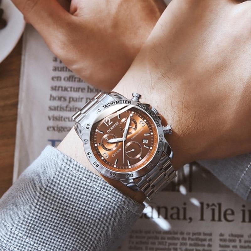 Waterproof Luminous Men Watch with Steel Strap - Silver Blue 6