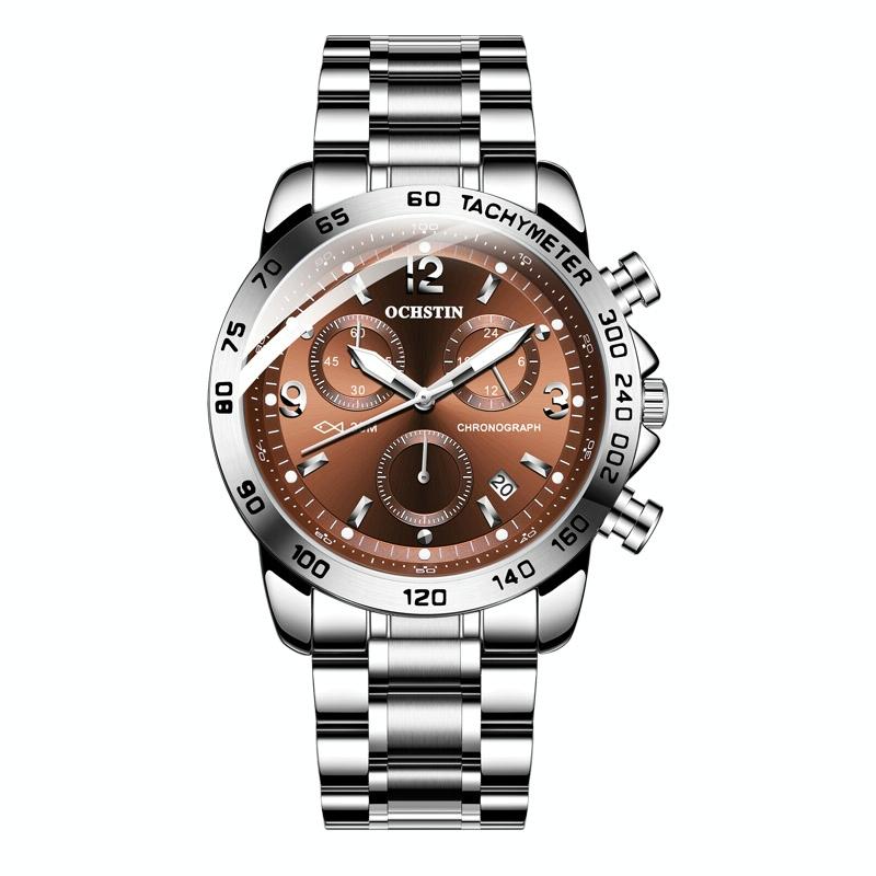 Waterproof Luminous Men Watch with Steel Strap - Silver Blue 8