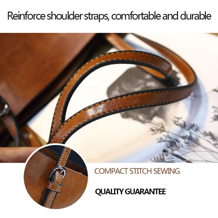 Stylish All-match Leather Handbag - Wax Finish - Deep Purple 5
