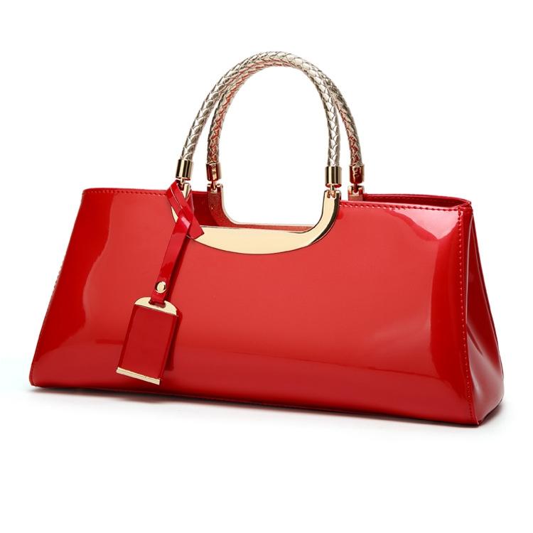 Patent Leather Shoulder Bag for Women - Glue Closure - Pink