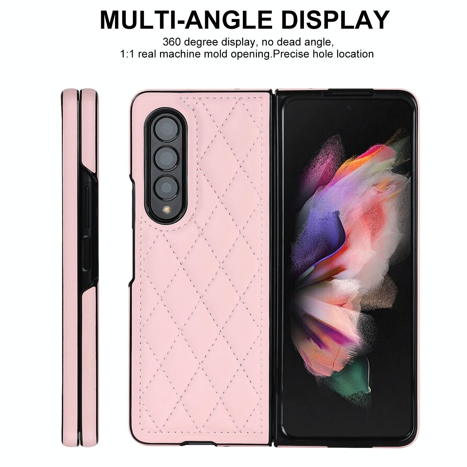 For Samsung Galaxy Z Fold4 5G Foldable Microfiber Phone Case - Rhombic Design - Brown