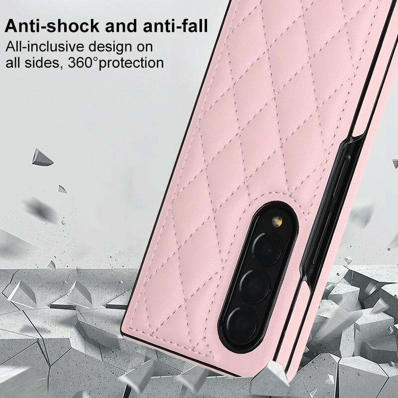 For Samsung Galaxy Z Fold4 5G Foldable Microfiber Phone Case - Rhombic Design - Brown 5