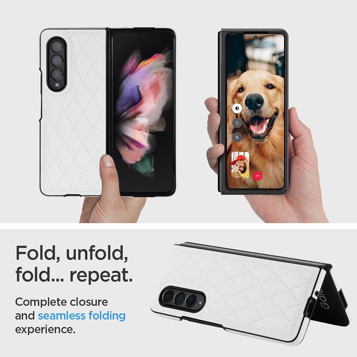 For Samsung Galaxy Z Fold4 5G Foldable Microfiber Phone Case - Rhombic Design - Brown 11