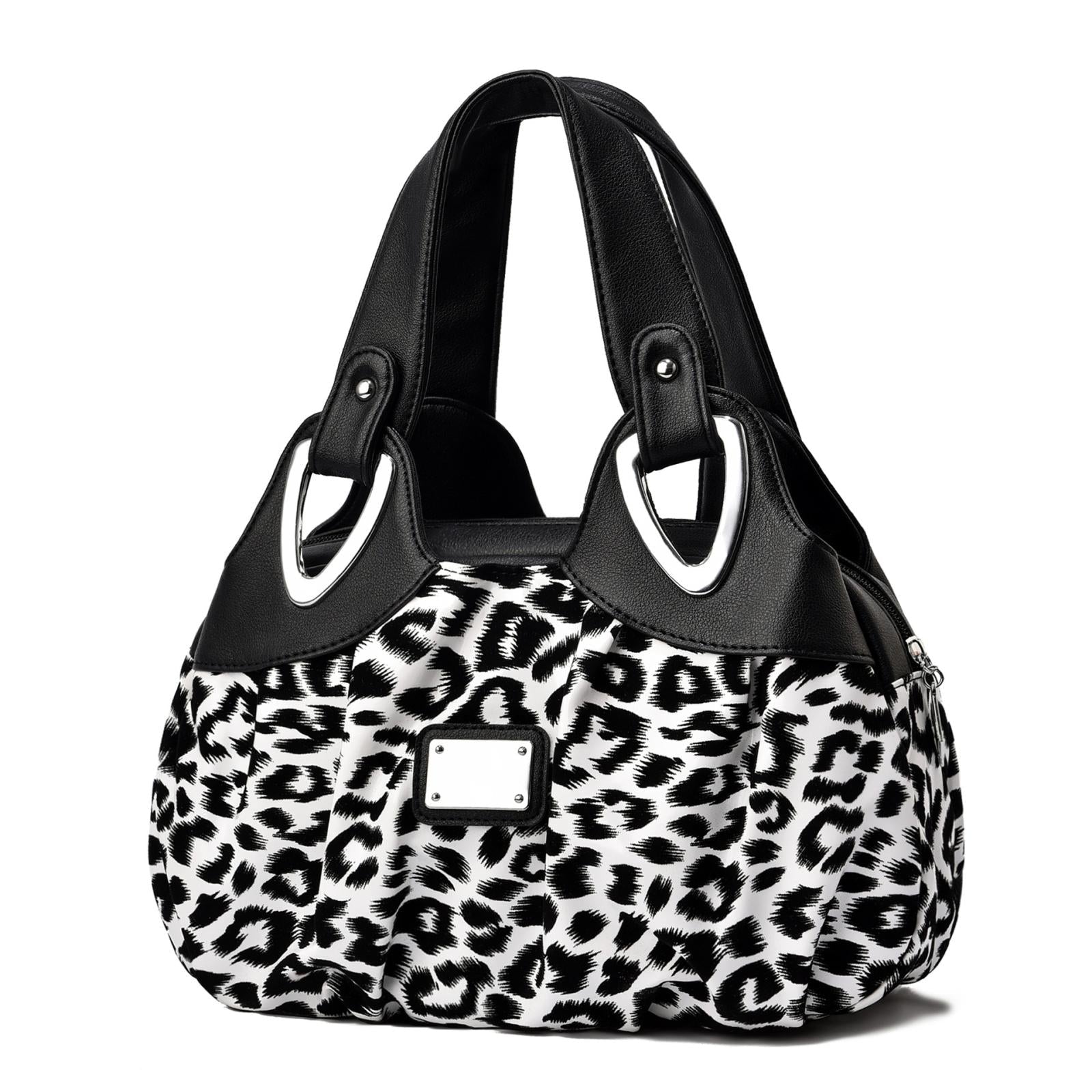 Soft Leather Women Handbag - Black Handle Red Flower 10