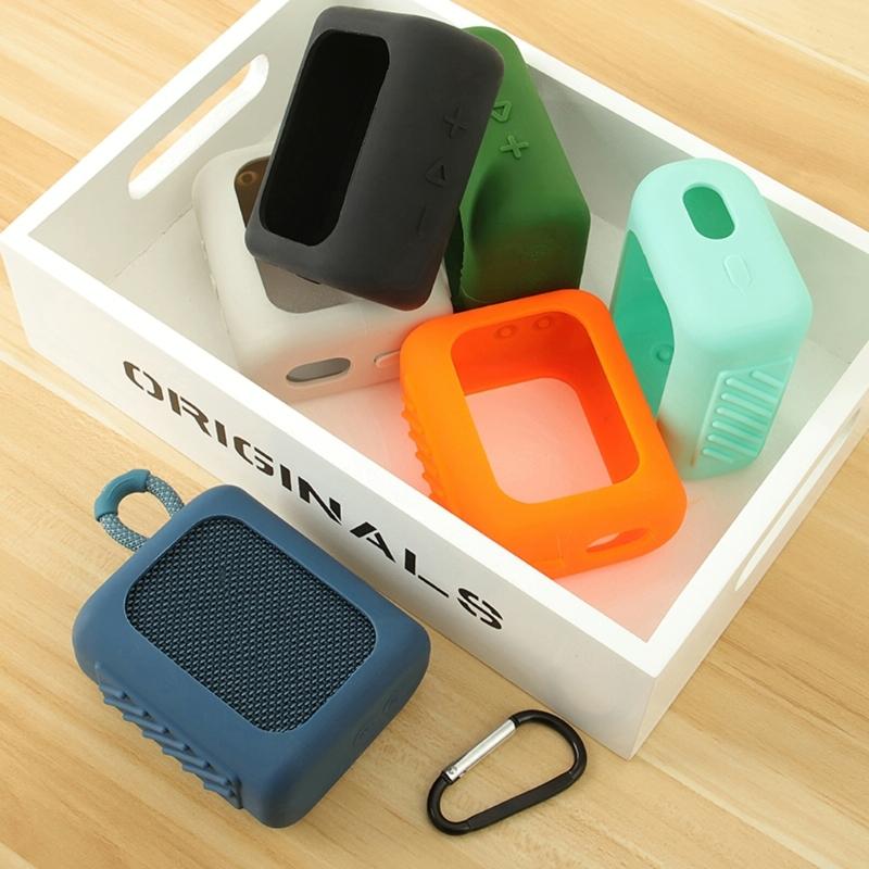 Portable Silicone Cover for Jbl Go3 Speaker with Carabiner - Army Green 3