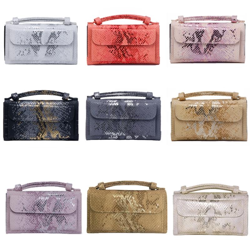 Sequin Snake Print Wrist Bag - Multifunctional Chain Wallet - Nude Pink 3