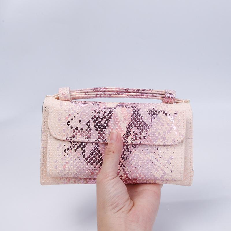 Sequin Snake Print Wrist Bag - Multifunctional Chain Wallet - Nude Pink 6