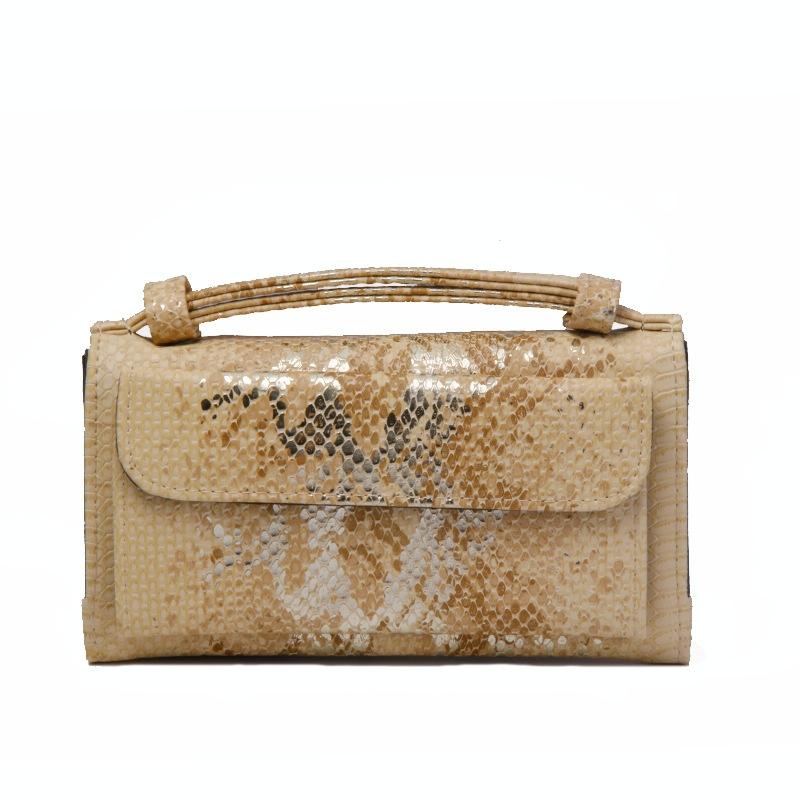 Sequin Snake Print Wrist Bag - Multifunctional Chain Wallet - Nude Pink 7