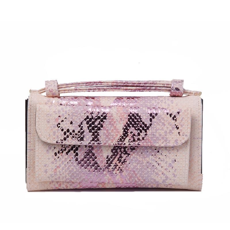 Sequin Snake Print Wrist Bag - Multifunctional Chain Wallet - Nude Pink 10