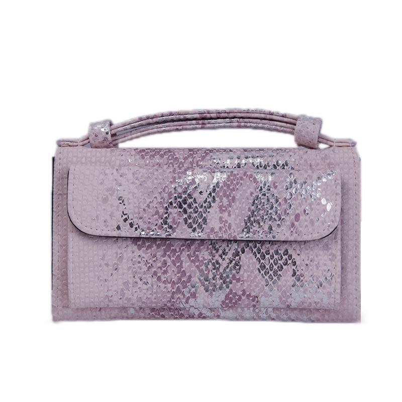 Sequin Snake Print Wrist Bag - Multifunctional Chain Wallet - Nude Pink 11
