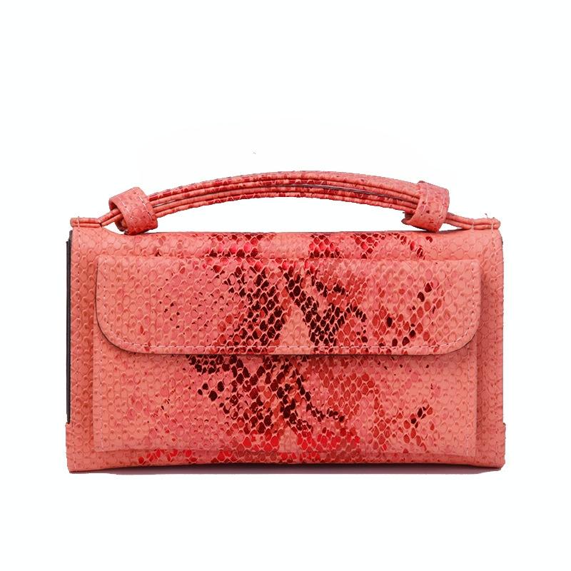 Sequin Snake Print Wrist Bag - Multifunctional Chain Wallet - Nude Pink 13