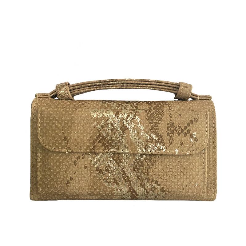 Sequin Snake Print Wrist Bag - Multifunctional Chain Wallet - Nude Pink 15