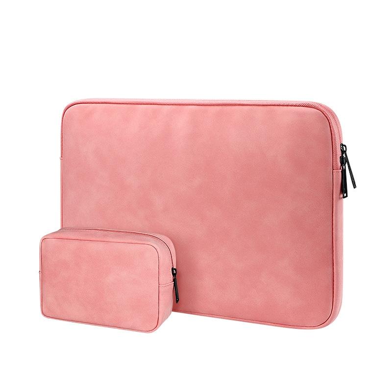 Lightweight Waterproof Lambskin Laptop Sleeve - Fits 14.1-15.4 Inches - Pink With Bag 12