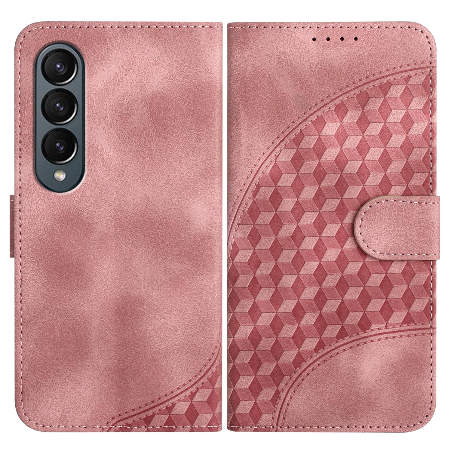 For Samsung Galaxy Z Fold4 5G Embossed Elephant Head Phone Case With Lanyard - Light Blue