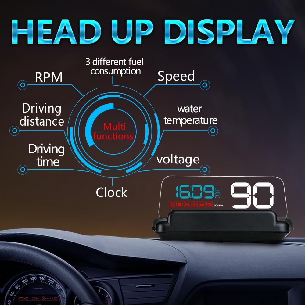 Virtual Hd Car Hud Display Speed Rpm Water Temp Oil Consumption Distance / Time Voltage Over Speed Alarm - Green 5