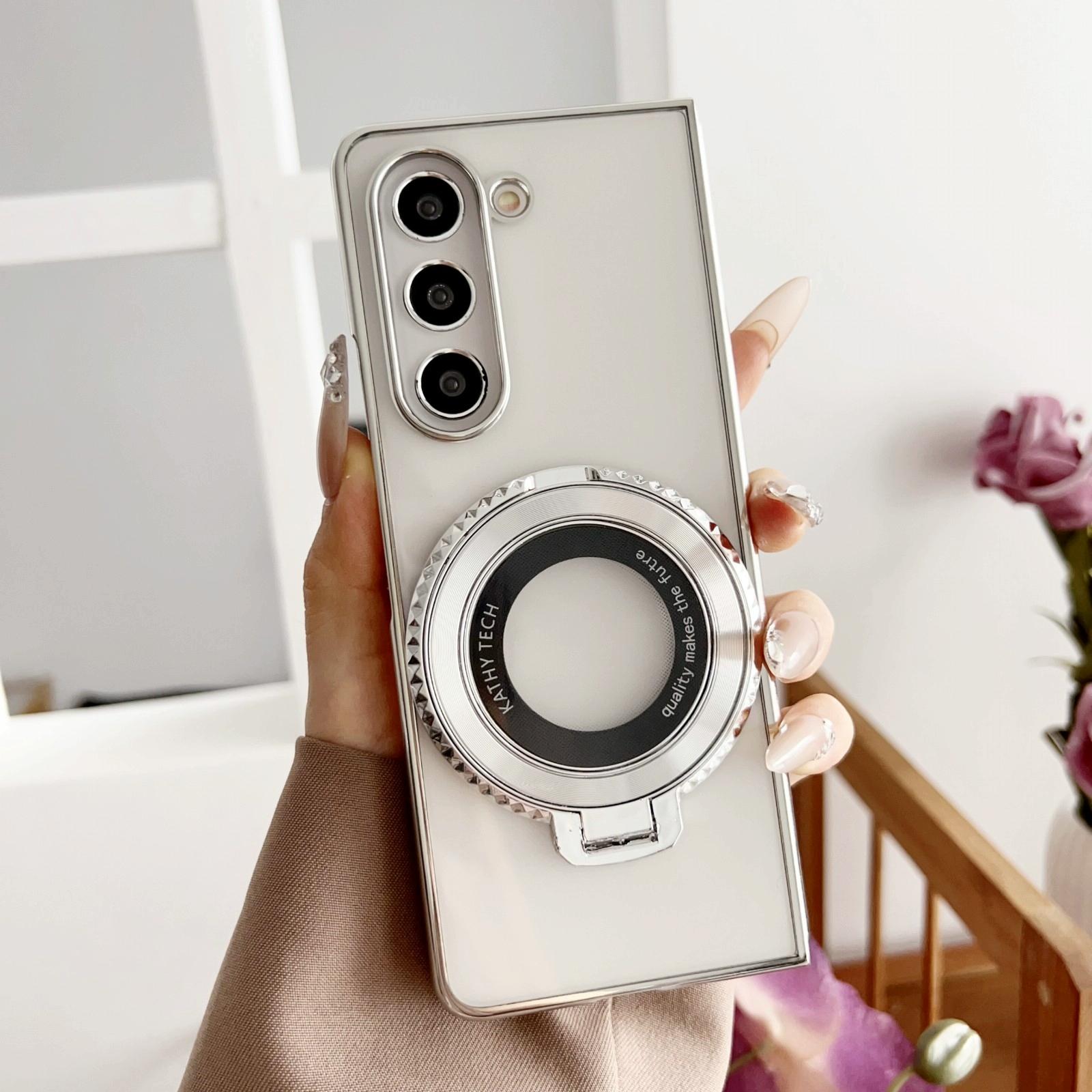 For Samsung Galaxy z Fold4 5G Shockproof Magsafe Holder for Rotating Plating Phone Case - Gold 8