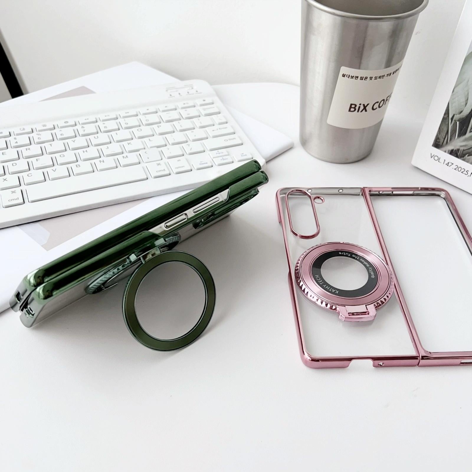 For Samsung Galaxy z Fold4 5G Shockproof Magsafe Holder for Rotating Plating Phone Case - Gold 10