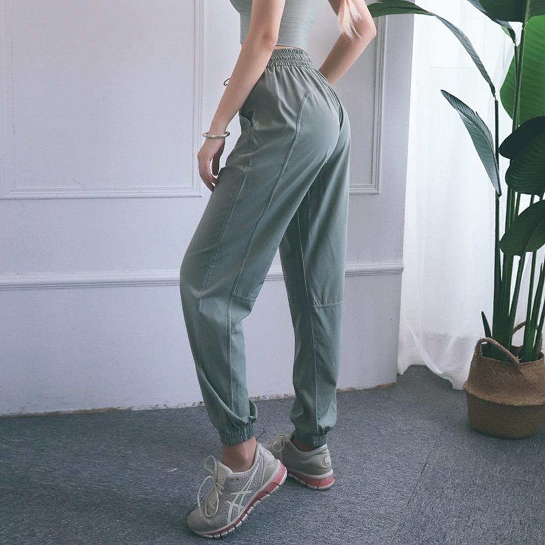 High Waist Drawstring Fitness Pants Black Size L - Water Moss Colour M 4