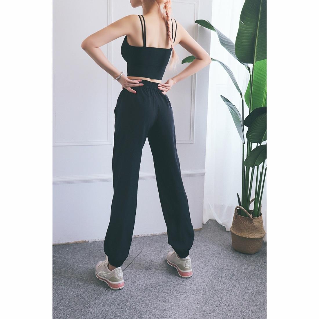 High Waist Drawstring Fitness Pants Black Size L - Water Moss Colour M 10
