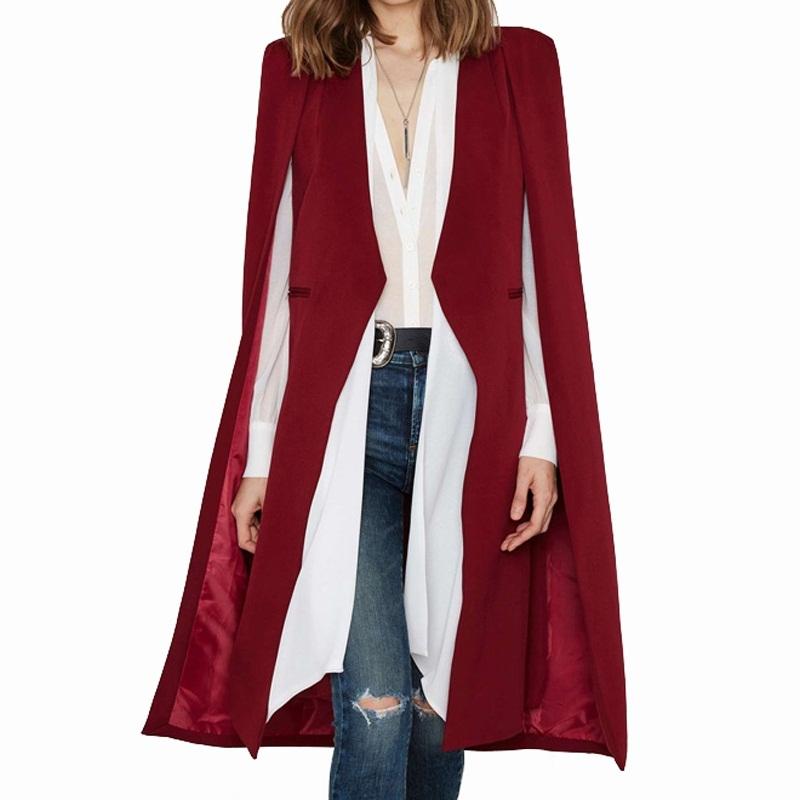 Women Casual Cape Unbuttoned Shawl Coat Red - M 4