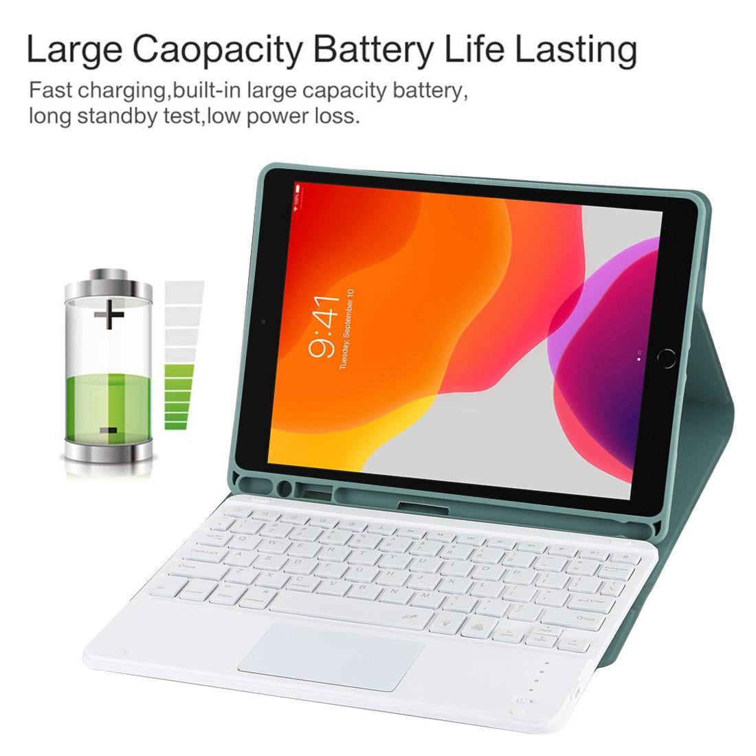 Bluetooth Tablet Case For Ipad 10.2 / Ipad Air 2019 With Touch Pad & Backlight & Pen Holder - Detachable - Dark Green 8